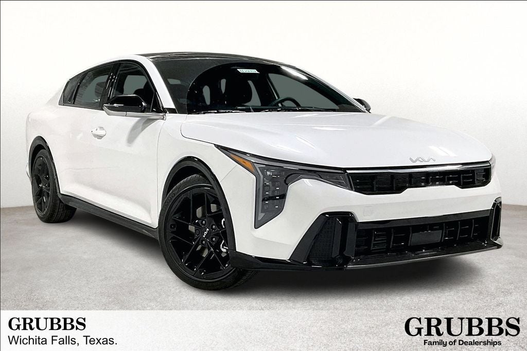 2026 Kia K4 GT-Line Turbo in Snow White Pearl — front three-quarter view
