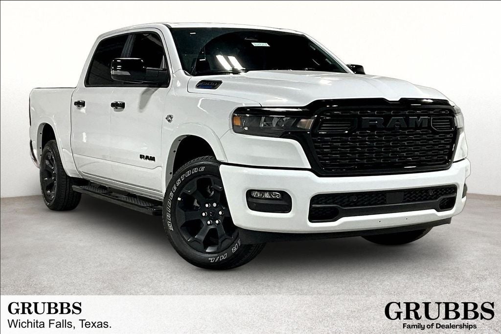 2026 RAM Ram 1500 RAM 1500 LONE STAR CREW CAB 4X4 5'7' BOX in Bright White Clear-Coat Exterior Paint — front three-quarter view