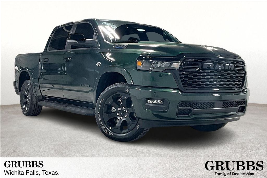 2026 RAM Ram 1500 RAM 1500 LONE STAR CREW CAB 4X4 5'7' BOX in Serrano-Green Metallic Exterior Paint — front three-quarter view