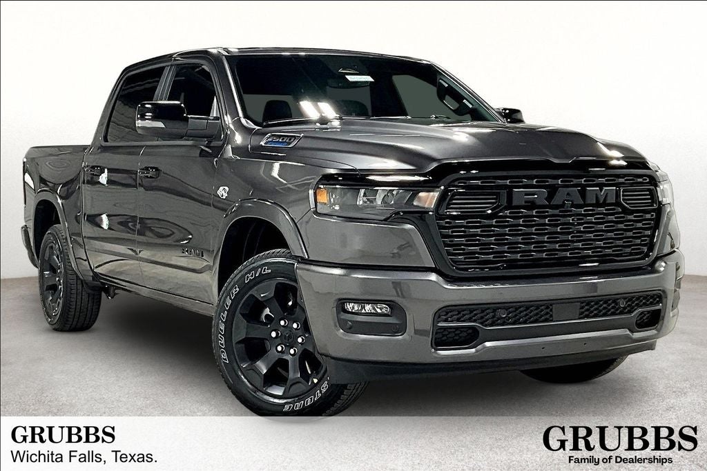 2026 RAM Ram 1500 RAM 1500 LONE STAR CREW CAB 4X4 5'7' BOX in Granite Crystal Metallic Clear-Coat Exterior Paint — front three-quarter view
