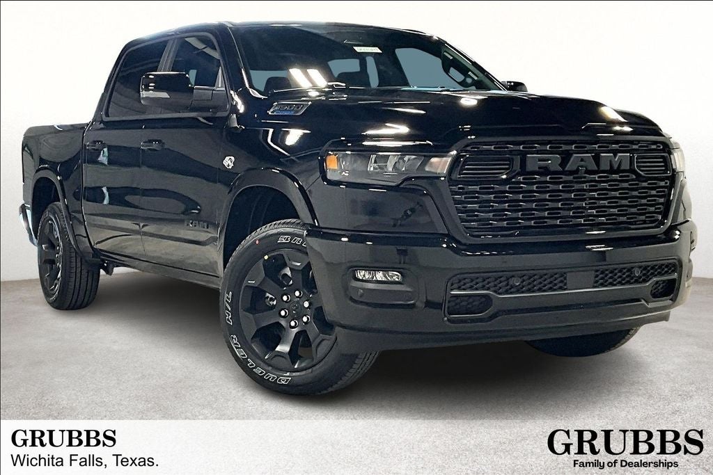 2026 RAM Ram 1500 RAM 1500 LONE STAR CREW CAB 4X4 5'7' BOX in Diamond Black Crystal Pearl-Coat Exterior Paint — front three-quarter view