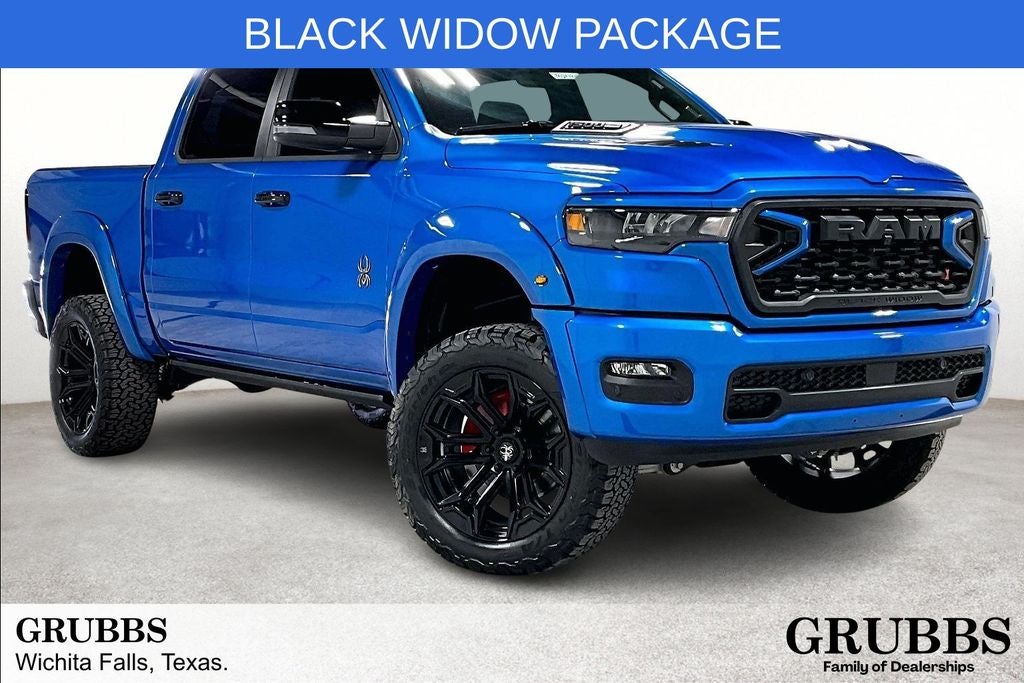 2026 RAM Ram 1500 RAM 1500 BIG HORN CREW CAB 4X4 5'7' BOX in Hydro Blue Pearl-Coat Exterior Paint — front three-quarter view