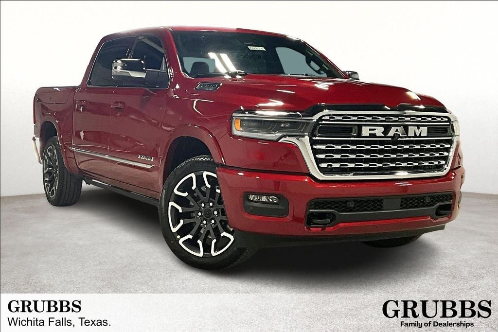 2026 RAM 1500 Limited in Molten Red Pearlcoat — front three-quarter view