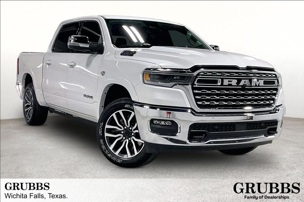 2026 RAM 1500 Limited Longhorn in Ivory White Tri-Coat Pearlcoat — front three-quarter view