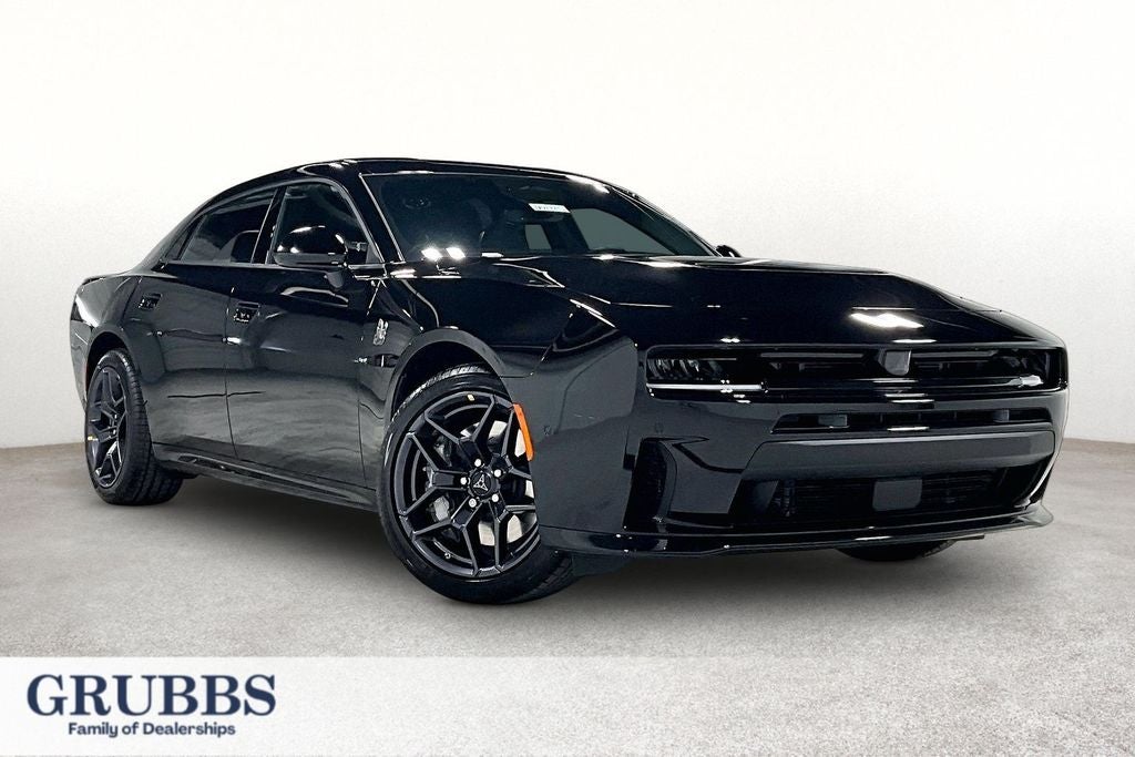 2026 Dodge Charger CHARGER SCAT PACK 4-DOOR AWD in Diamond Black Crystal Pearlcoat — front three-quarter view