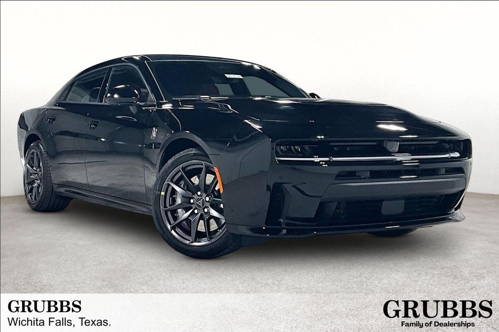 2026 Dodge Charger CHARGER SCAT PACK PLUS 4-DOOR AWD in Diamond Black Crystal Pearlcoat — front three-quarter view