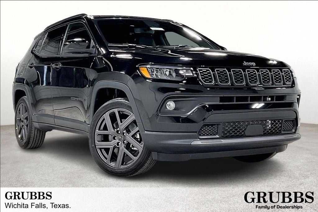 2026 Jeep Compass COMPASS LATITUDE ALTITUDE 4X4 in Diamond Black Crystal Pearl-Coat Exterior Paint — front three-quarter view