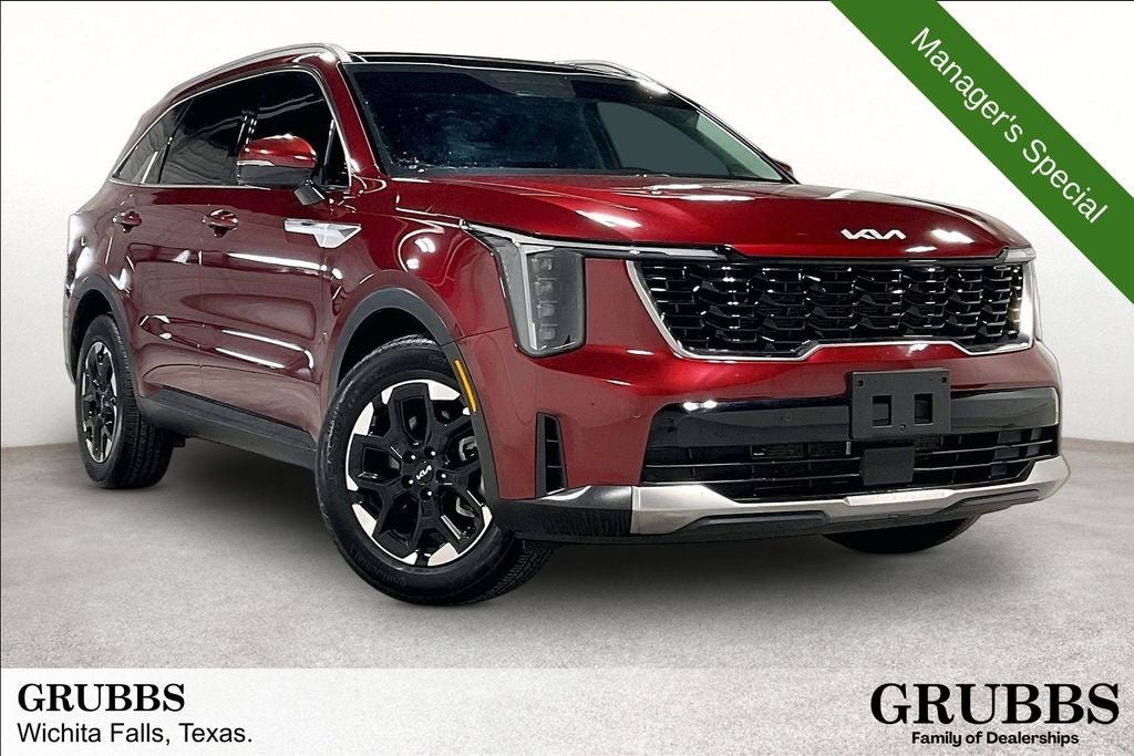 2025 Kia Sorento S in Dawning Red — front three-quarter view