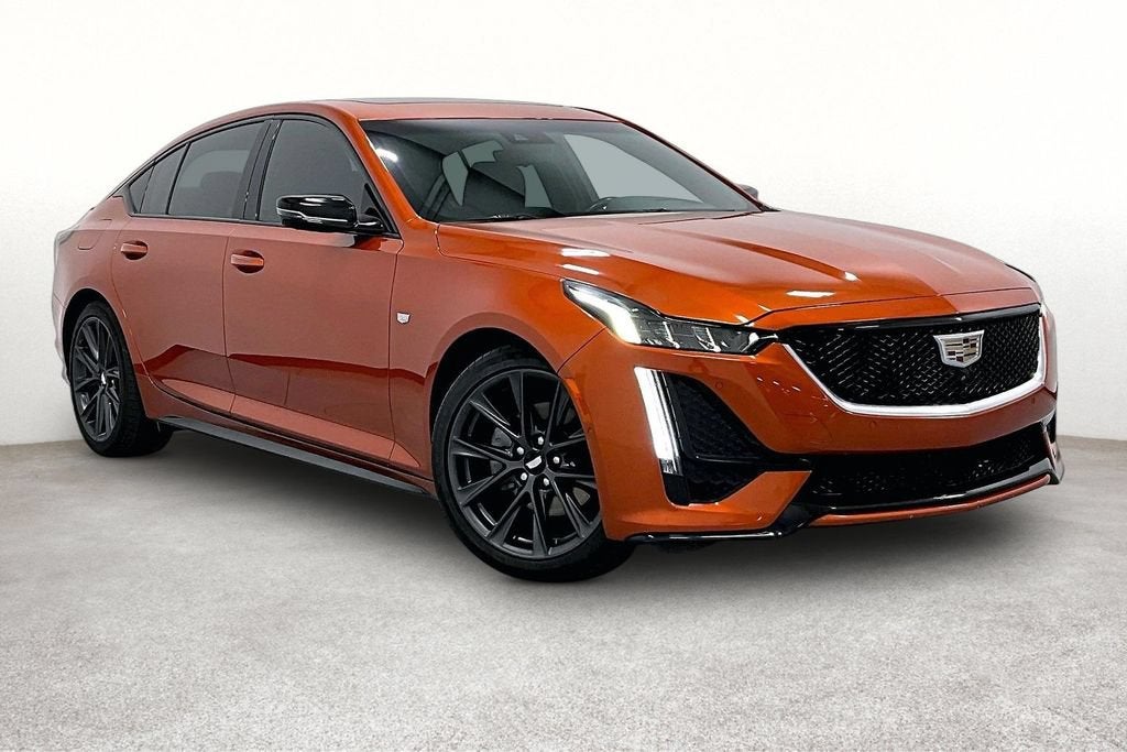 2023 Cadillac CT5 Sport in Blaze Orange Metallic — front three-quarter view
