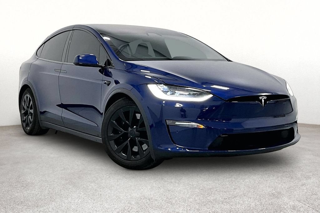 2022 Tesla Model X Dual Motor All-Wheel Drive in Blue — front three-quarter view