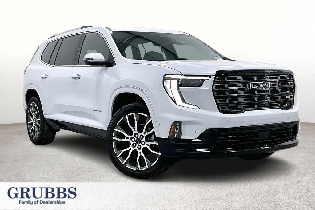 2026 GMC Acadia Denali Ultimate in Glacier White Tricoat — front three-quarter view
