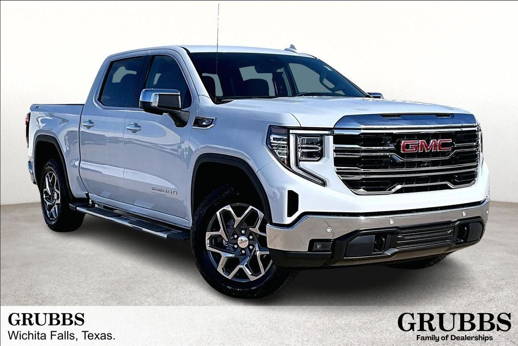 2026 GMC Sierra 1500 SLT in Glacier White Tricoat — front three-quarter view